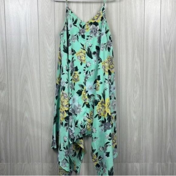 JOA Women's Blue Floral Tent Sleeveless Asymmetrical Knee Length Dress. Medium - Picture 5 of 16
